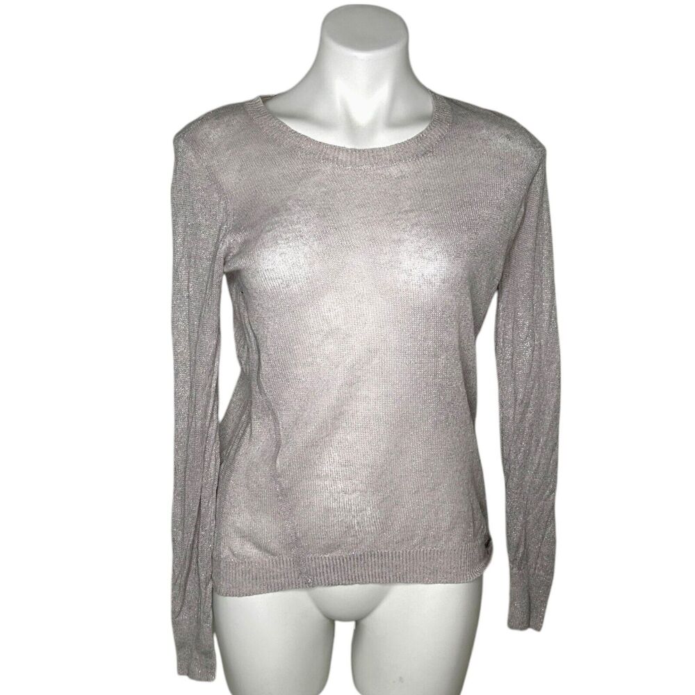 REISS Womens Hillier Silver Linen Knit Sweater Sz‎ M Long Sleeve Jumper Metallic